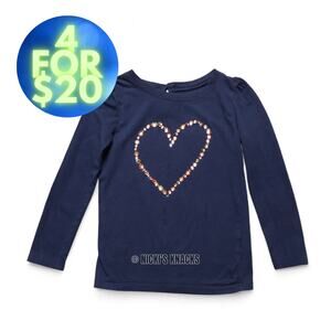 4/$20 - Carters Girls Long Sleeve Heart Rhinestone T-Shirt Navy Blue Size 7